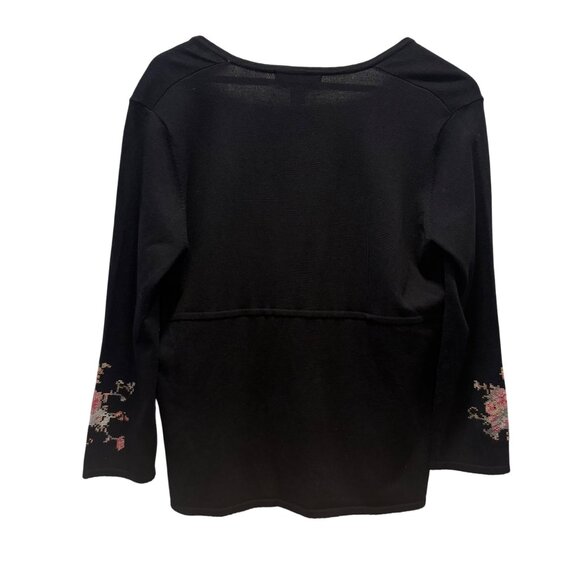 Vintage-Black Floral Embroidered Med Cardigan Sweater Casual Corner Cottagecore - Picture 5 of 8